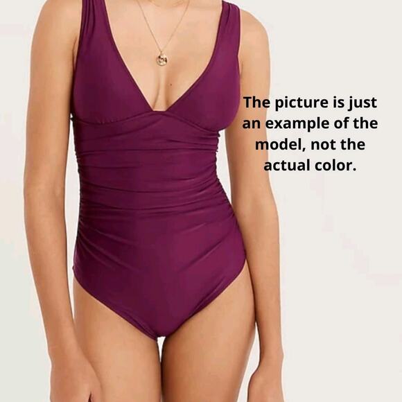 J.Crew Ruched V Neck One Piece Swimsuit Womens Size‎ 10 Fuchsia BC116 - Picture 9 of 10